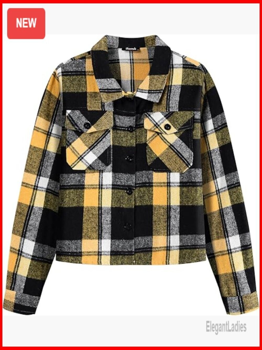 Cropped Flannel Shacket Button Down Plaid Jacket Women's Casual Top